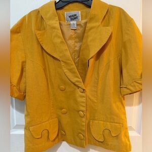 vintage Morgan Square Short Sleeve Suit Mustard Yellow Ramie Mod Retro Style💛